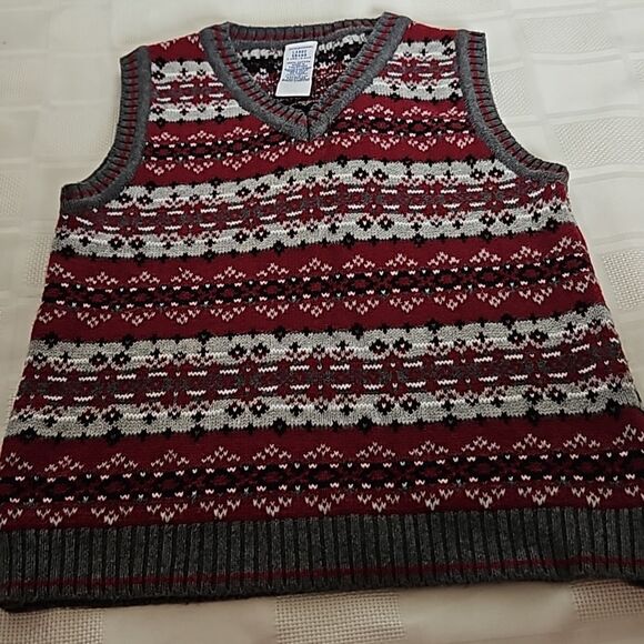 Gymboree Boy's V-neck Sleeveless Knitted Vest Gray & Burgundy 5 Years Old - Picture 12 of 16